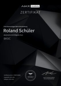 AJAX Basis Zertifikat 2024 - Ajax Alarmanlagen Berlin Brandenburg
