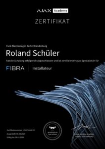 AJAX Fibra Zertifikat 2024 - Ajax Alarmanlagen Berlin Brandenburg